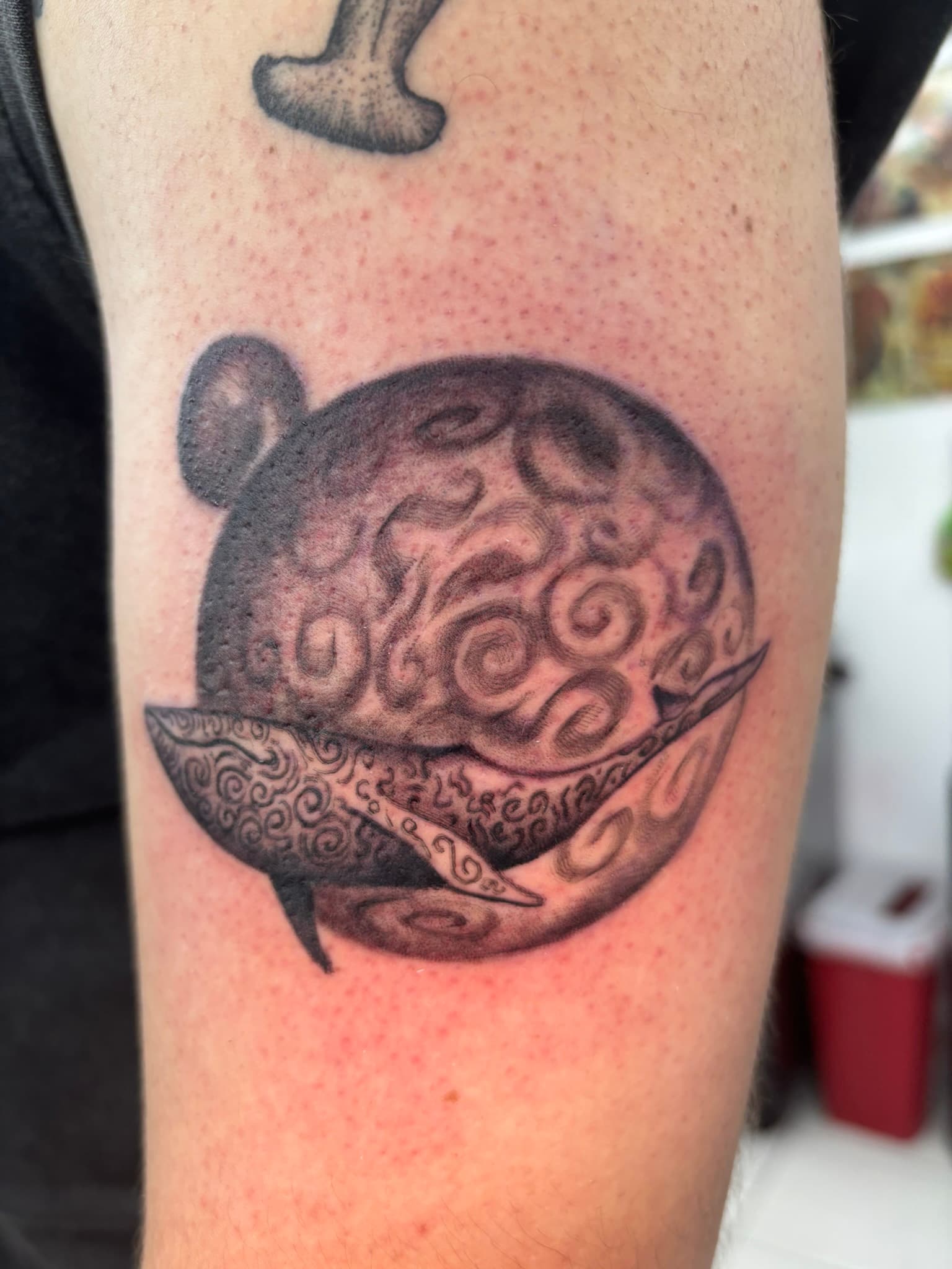 Tattoo inspired by Gojira album artwork, black and grey, by Isaac Mackenzie