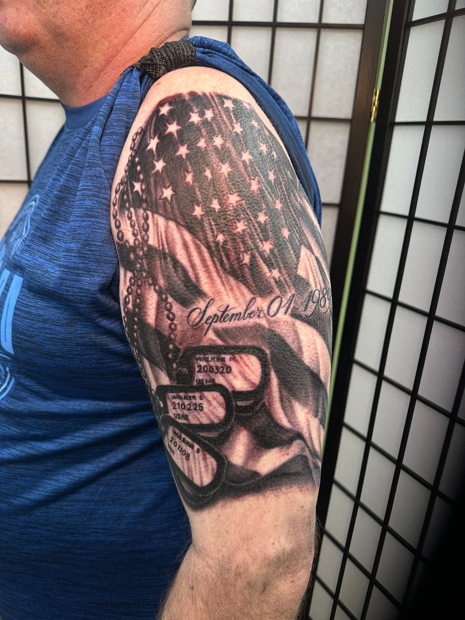 Custom American military family tribute tattoo by Isaac Mackenzie at TNT Tattoo, Aiea, Oahu