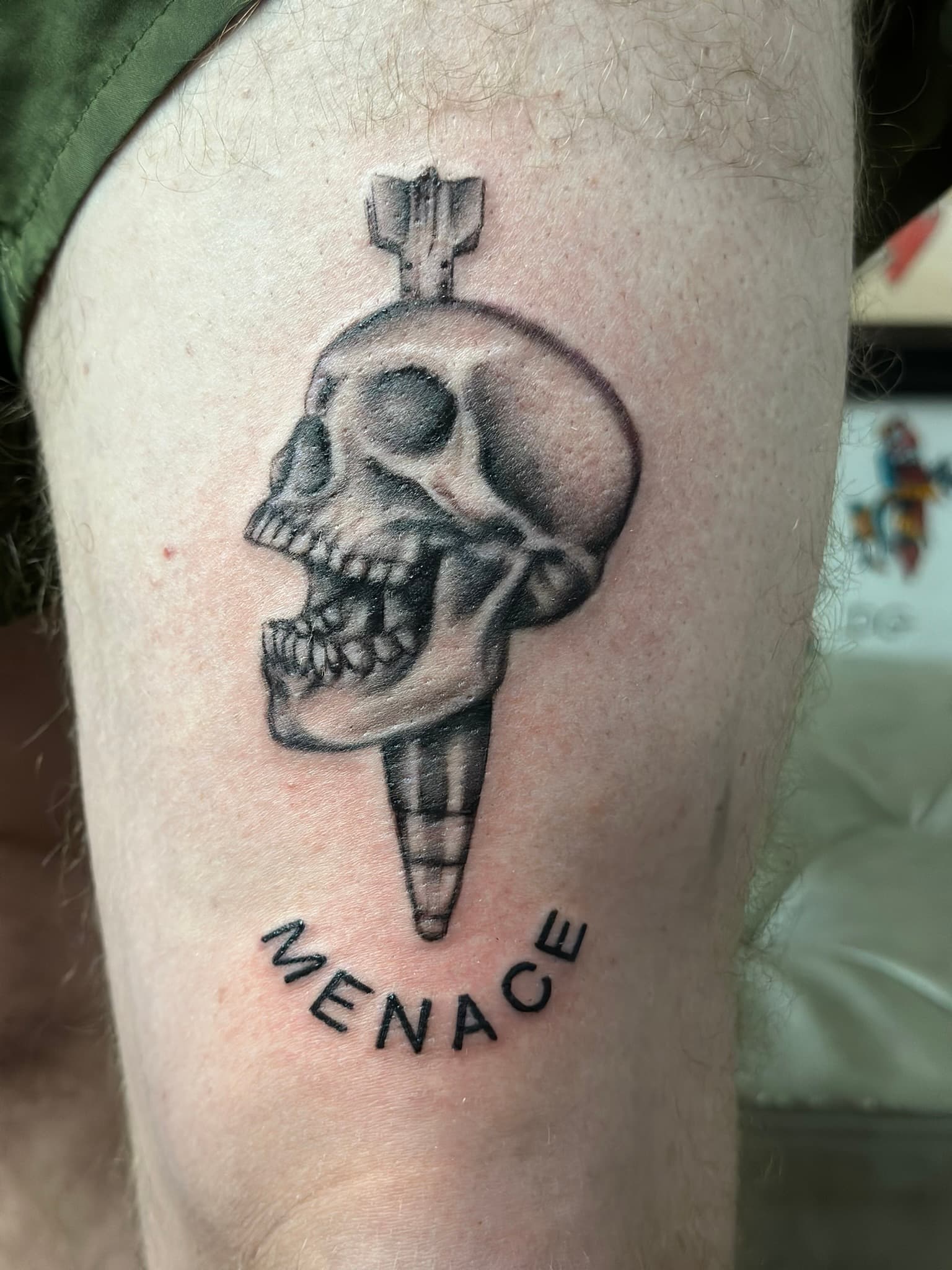 Custom military unit callsign tattoo by Isaac Mackenzie, Oahu Hawaii