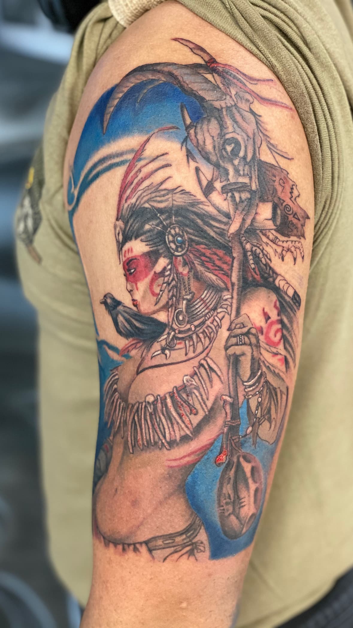Illustrative witch doctor tattoo by Isaac Mackenzie, Oahu