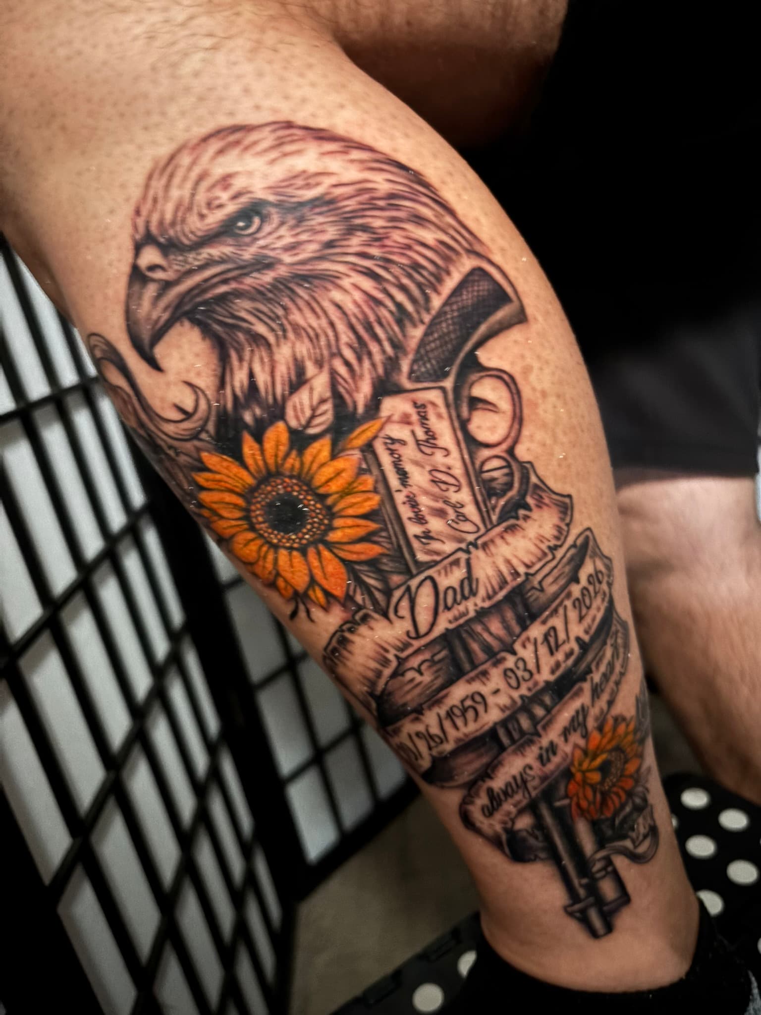 Memorial tattoo honoring a father by Isaac Mackenzie, Oahu