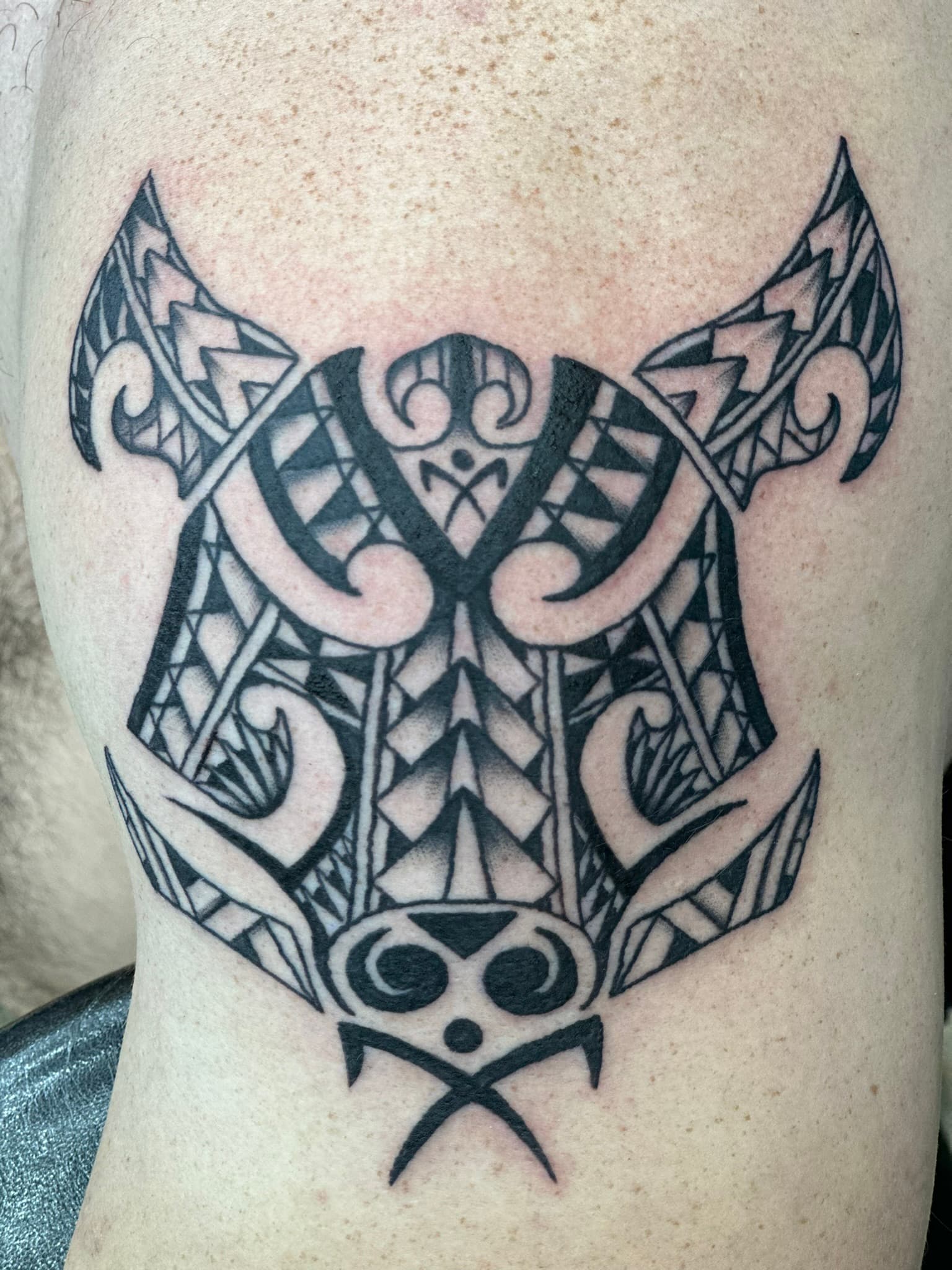 Polynesian tribal boar tattoo by Isaac Mackenzie, Oahu