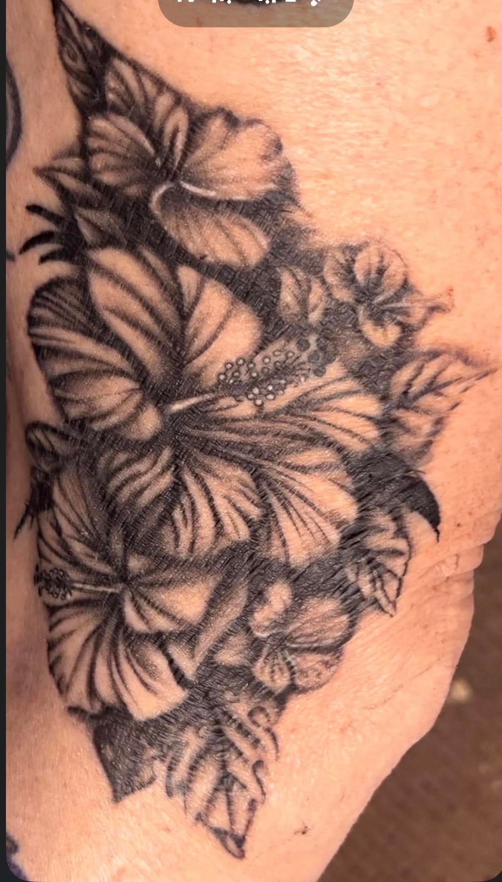 Healed realism hibiscus tattoo, Hawaii