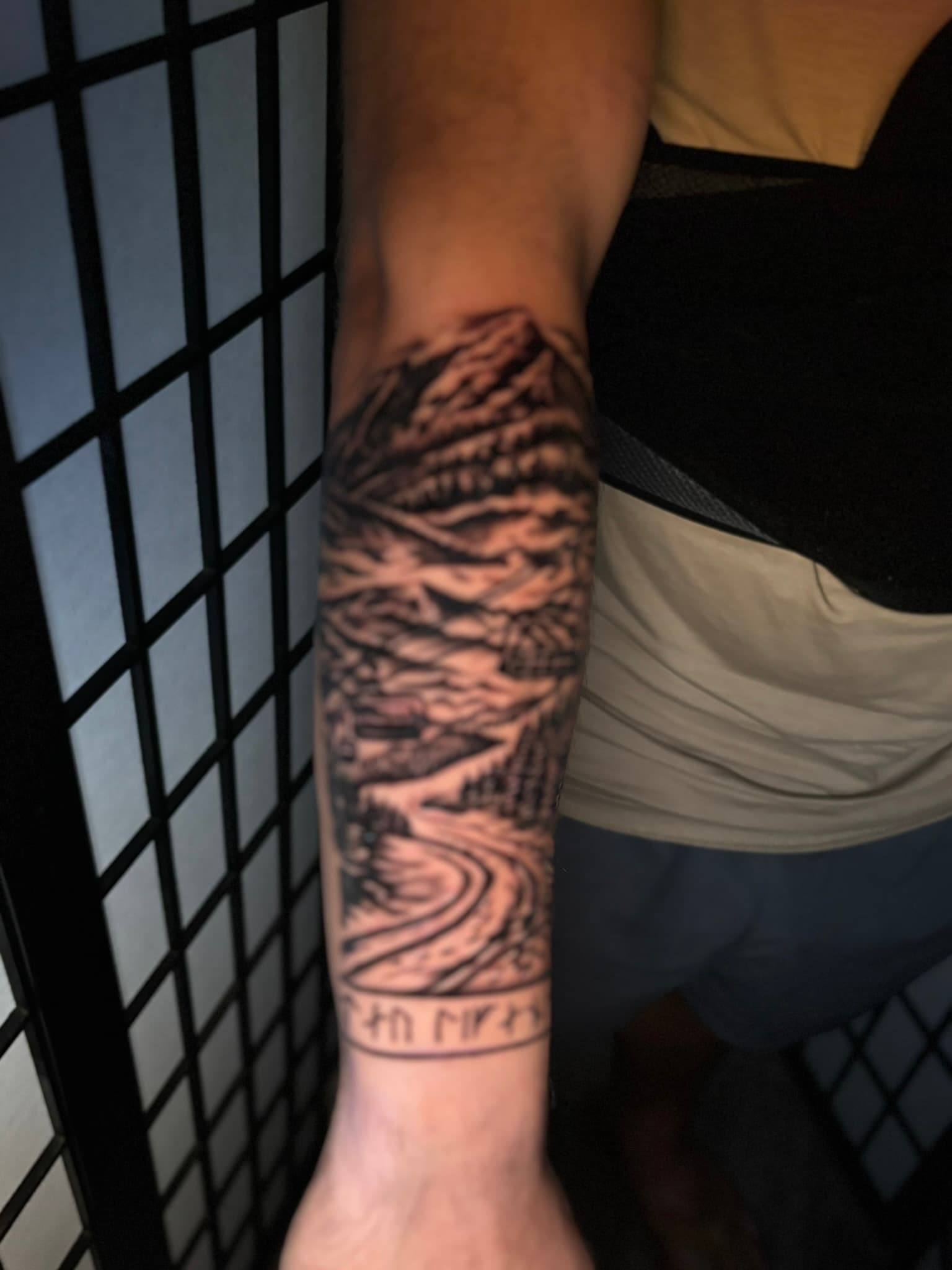 Realism landscape mashup tattoo by Isaac Mackenzie