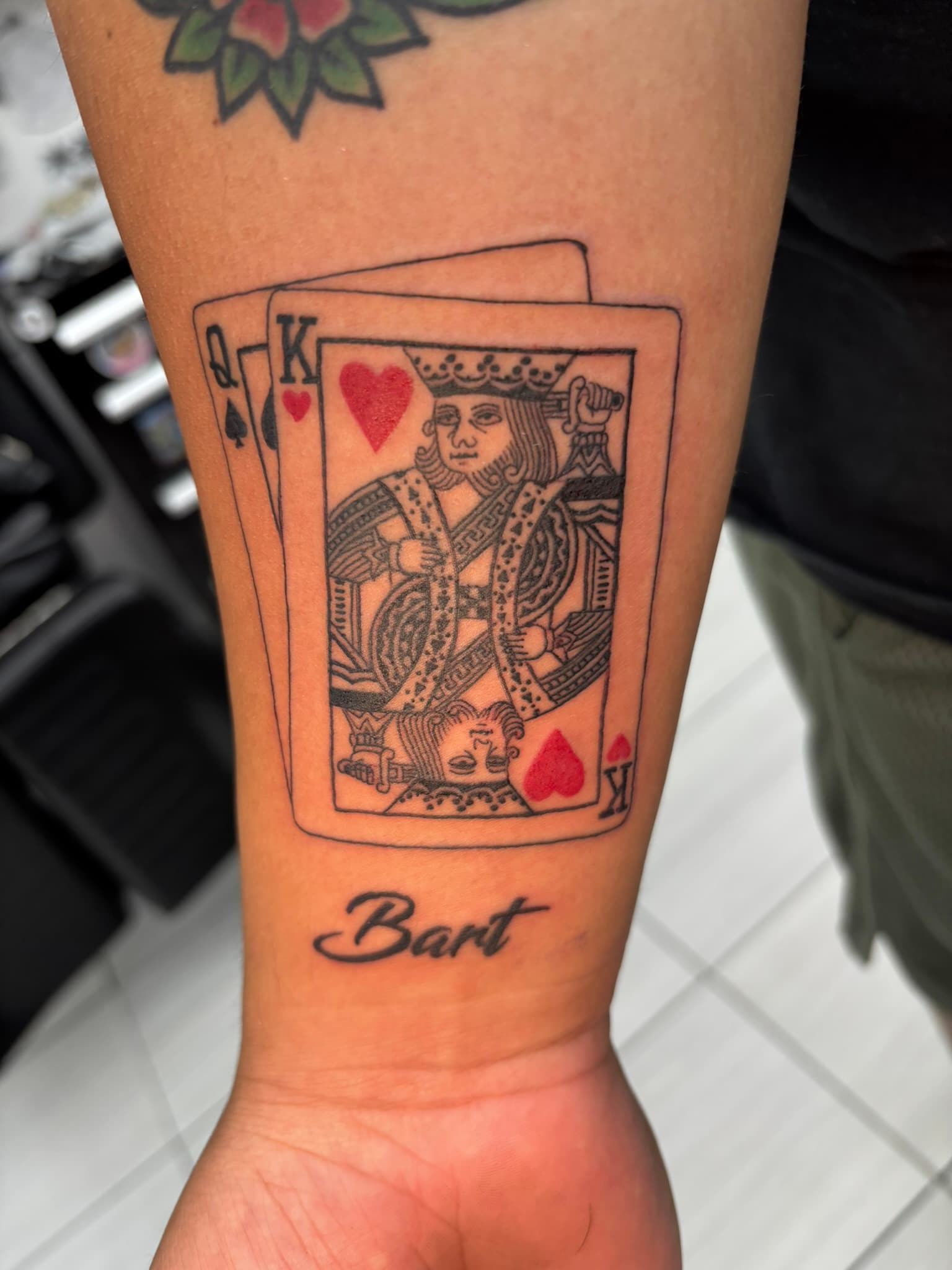 American traditional playing cards tattoo by Isaac Mackenzie, Oahu
